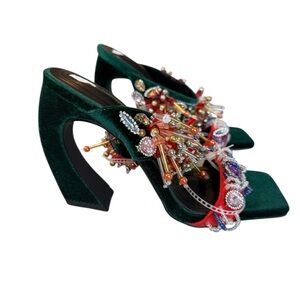 Azalea Wang Greenberry Beaded Rhinestone Dress Sandals NEW Size 6M NWOB